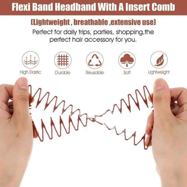 Alt view image 4 of 6 - 4PCS Flexible Headbands,Circular Stretch Comb Headband Zig Zag Plastic Circle Headbands Plastic Black Brown Circle Spring Headband Flexible Hair Wrap Holder Hairs Comb for Women Hair Accessories