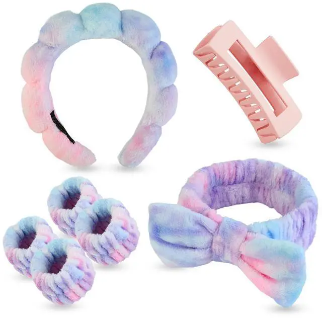 Main image of 7 Pcs Spa Set, Facial Headband and Wristband Set, Skincare Accessories, College Style Girl Idea Gifts, Hair Accessories for Women and GirlsTie Dye
