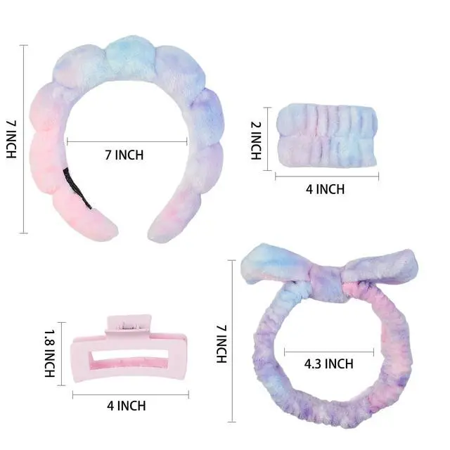 Alt view image 6 of 7 - 7 Pcs Spa Set, Facial Headband and Wristband Set, Skincare Accessories, College Style Girl Idea Gifts, Hair Accessories for Women and GirlsTie Dye