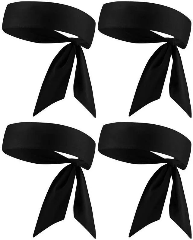 Main image of Black Head Tie, Tennis Headband Tie Back, Sweat Wicking Quickly Dry Hair Band for Men Women Kids Girls Boys, Sweatband Head Wraps for Tennis, Basketball, Running, Ninja, Karate, Workout