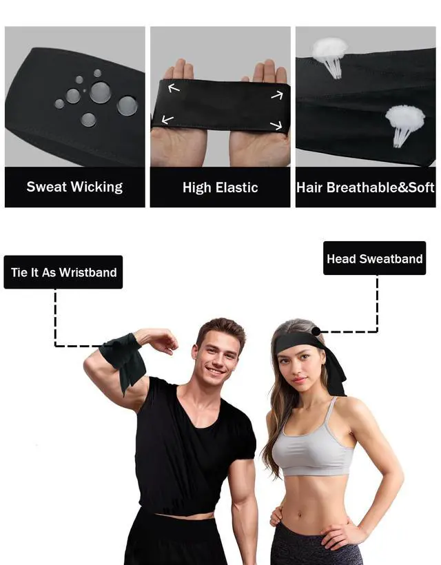 Alt view image 4 of 6 - Black Head Tie, Tennis Headband Tie Back, Sweat Wicking Quickly Dry Hair Band for Men Women Kids Girls Boys, Sweatband Head Wraps for Tennis, Basketball, Running, Ninja, Karate, Workout