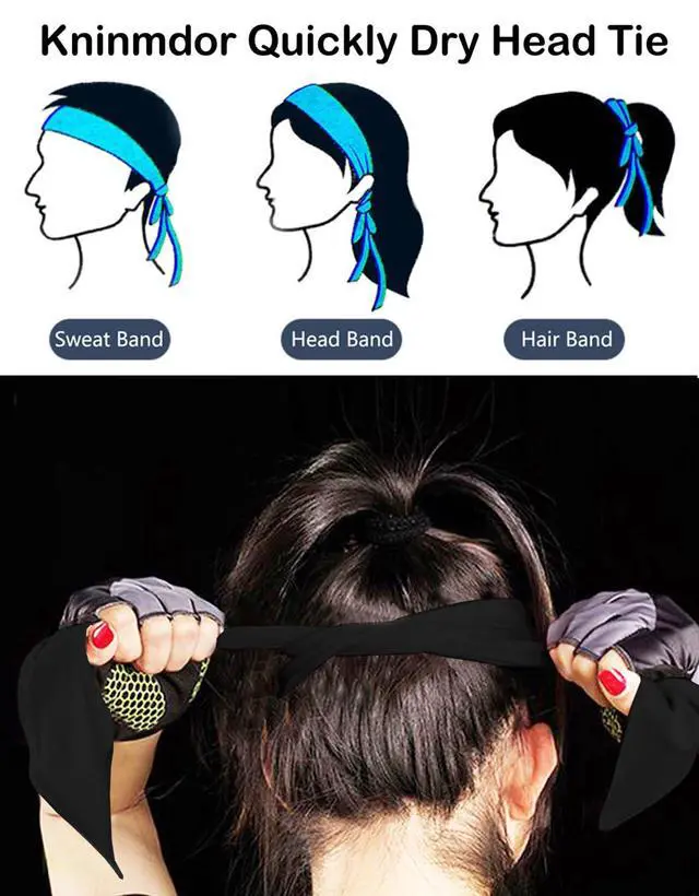 Alt view image 3 of 6 - Black Head Tie, Tennis Headband Tie Back, Sweat Wicking Quickly Dry Hair Band for Men Women Kids Girls Boys, Sweatband Head Wraps for Tennis, Basketball, Running, Ninja, Karate, Workout