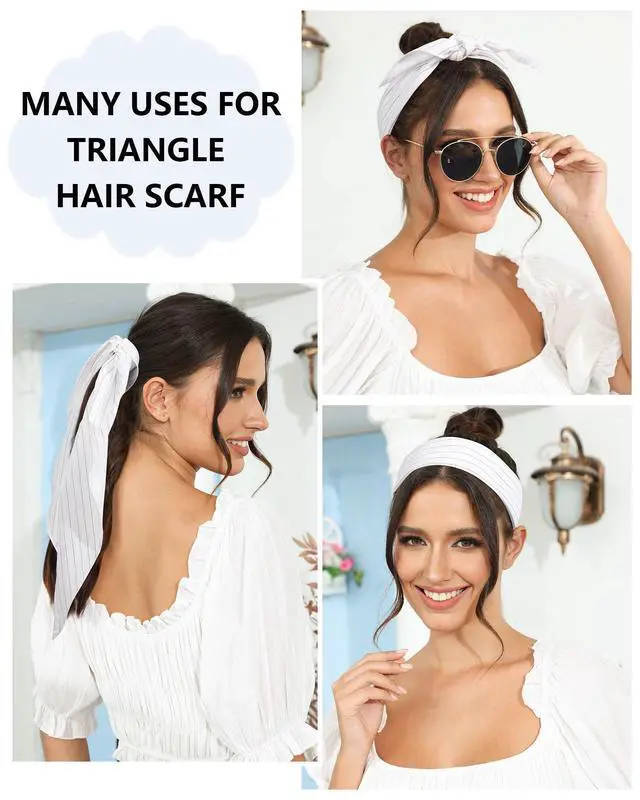 Alt view image 7 of 7 - 3Pcs Triangle Hair Scarf Headband for Women Tie Back Head Scarf | Tie-Back Triangle Hair Scarf, No Metal Clips, Versatile for Curly Hair, Yoga, Soft & Breathable