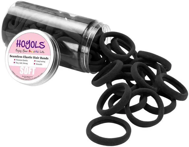 Main image of Black Hair Ties for Thick Hair, 100 Pcs Seamless Ponytail Holders | 1.6 Inch Soft Fabric Bands with Gentle No-Crease Hold for Thick, Curly and Dark Hair, Buns, Braids and Daily Styling