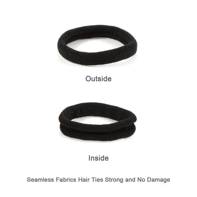 Alt view image 3 of 6 - Black Hair Ties for Thick Hair, 100 Pcs Seamless Ponytail Holders | 1.6 Inch Soft Fabric Bands with Gentle No-Crease Hold for Thick, Curly and Dark Hair, Buns, Braids and Daily Styling