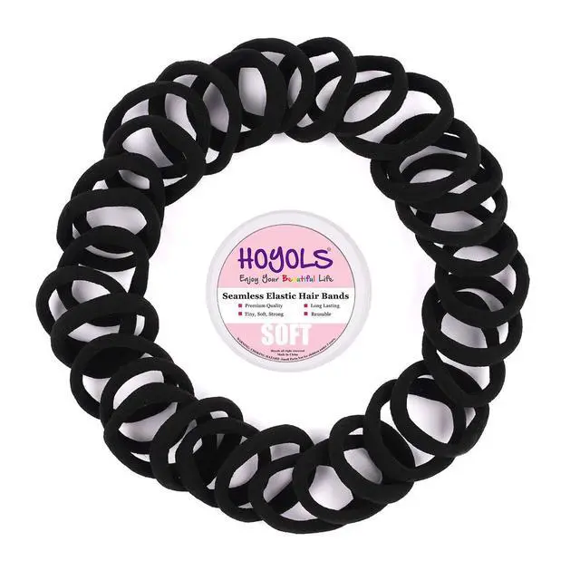 Alt view image 4 of 6 - Black Hair Ties for Thick Hair, 100 Pcs Seamless Ponytail Holders | 1.6 Inch Soft Fabric Bands with Gentle No-Crease Hold for Thick, Curly and Dark Hair, Buns, Braids and Daily Styling