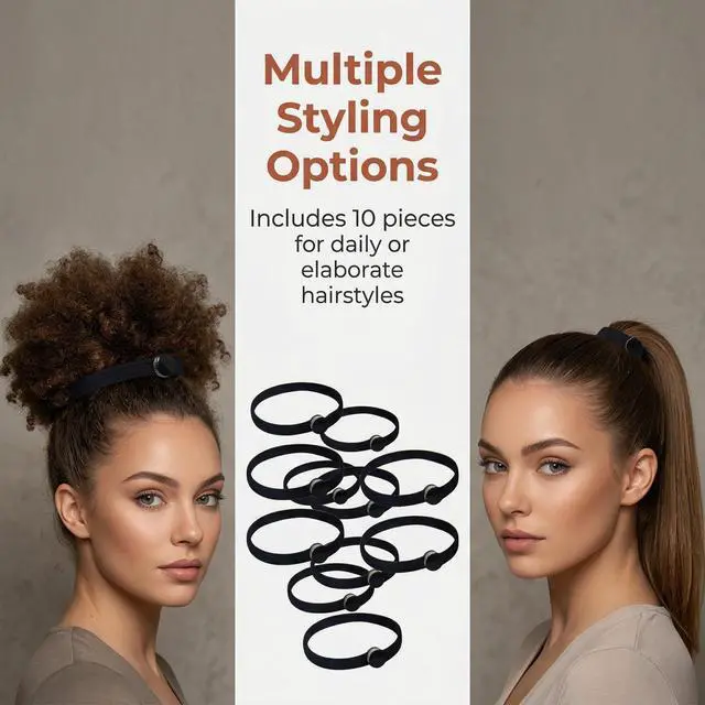 Alt view image 5 of 7 - 10Pcs Wrap Around Hair Tie Snap Ties for Thick Curly Hair Adjustable Snappy Bungee Bands for Natural Ponytail Headband for Puff Styles and Secure Ponytails