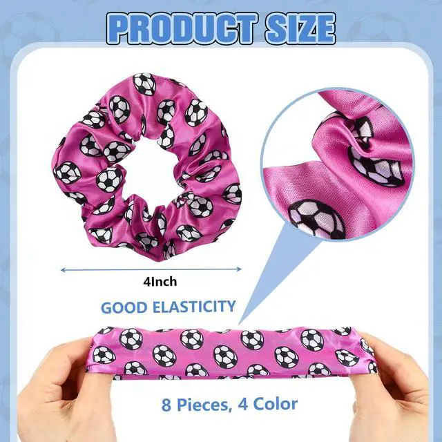 Alt view image 3 of 6 - 12 Pcs Soccer Gifts for Girls 4 Soccer Headbands 8 Hair Scrunchies | Adjustable No Slip Hairbands, Elastic Hair Ties, Colorful Ponytail Holders, Football Sport Accessories, for Women Player Team