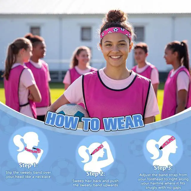 Alt view image 5 of 6 - 12 Pcs Soccer Gifts for Girls 4 Soccer Headbands 8 Hair Scrunchies | Adjustable No Slip Hairbands, Elastic Hair Ties, Colorful Ponytail Holders, Football Sport Accessories, for Women Player Team