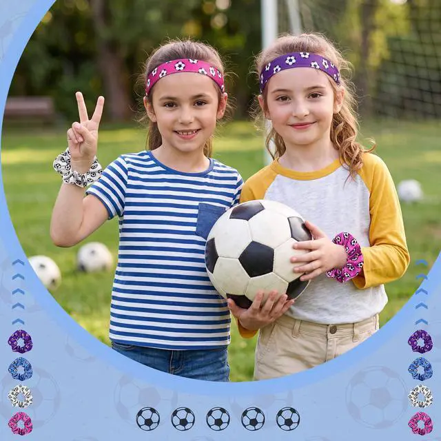 Alt view image 6 of 6 - 12 Pcs Soccer Gifts for Girls 4 Soccer Headbands 8 Hair Scrunchies | Adjustable No Slip Hairbands, Elastic Hair Ties, Colorful Ponytail Holders, Football Sport Accessories, for Women Player Team