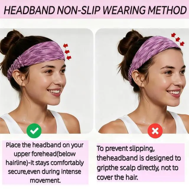 Alt view image 4 of 7 - Sweat Headbands for Women - Moisture Wicking Wide Yoga Headband, Non Slip Soft Elastic Sports Headbands for Workout, Running, Gym - 5 Pack Colorful Assorted