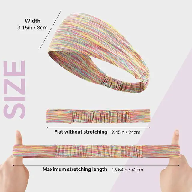 Alt view image 6 of 7 - Sweat Headbands for Women - Moisture Wicking Wide Yoga Headband, Non Slip Soft Elastic Sports Headbands for Workout, Running, Gym - 5 Pack Colorful Assorted