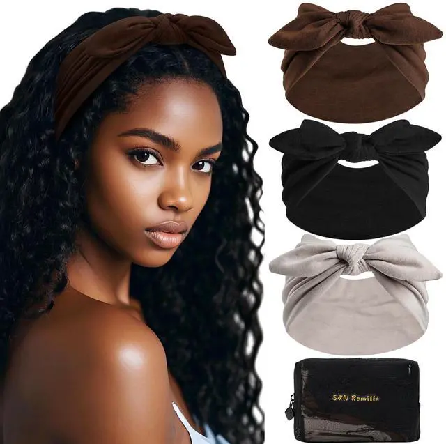 Main image of Wide Headbands for Women, Large Hairband, Elastic Non-Slip Headband Twist Knotted Accessories, Yoga Workout Vintage Hair 3 Pack (Multi-colored-1)