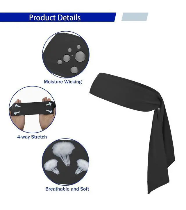 Alt view image 3 of 6 - Sport Tie Headbands Tennis Head Tie for Men Women Sports Fans Ninja Soccer Basketball Teams Head Ties Halloween (Black)