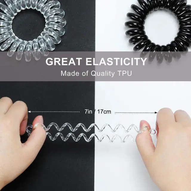 Alt view image 2 of 7 - 30 Pcs Spiral Hair Ties, No Crease Coil Phone Cord Hair Ties for Thick Hair - Women Ponytail Holder Elastics(Black&Transparent)