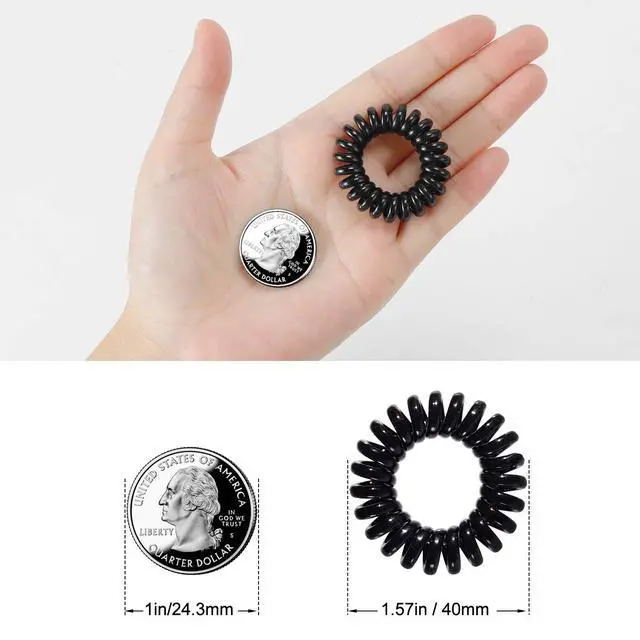 Alt view image 3 of 7 - 30 Pcs Spiral Hair Ties, No Crease Coil Phone Cord Hair Ties for Thick Hair - Women Ponytail Holder Elastics(Black&Transparent)