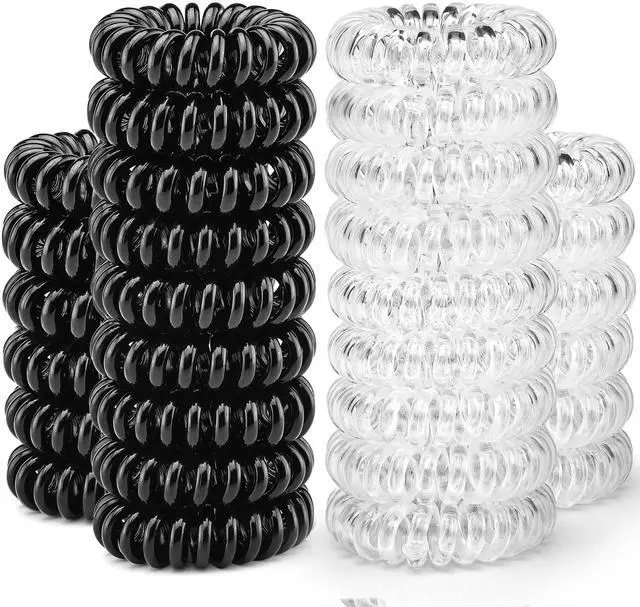 Main image of 30 Pcs Spiral Hair Ties, No Crease Coil Phone Cord Hair Ties for Thick Hair - Women Ponytail Holder Elastics(Black&Transparent)