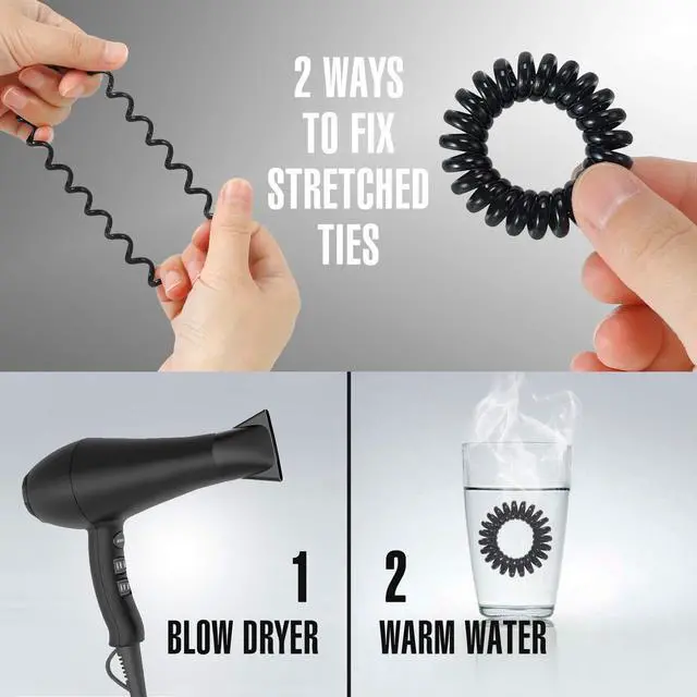 Alt view image 4 of 7 - 30 Pcs Spiral Hair Ties, No Crease Coil Phone Cord Hair Ties for Thick Hair - Women Ponytail Holder Elastics(Black&Transparent)