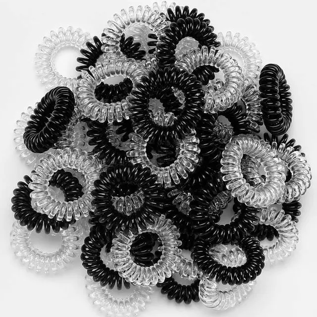 Alt view image 6 of 7 - 30 Pcs Spiral Hair Ties, No Crease Coil Phone Cord Hair Ties for Thick Hair - Women Ponytail Holder Elastics(Black&Transparent)