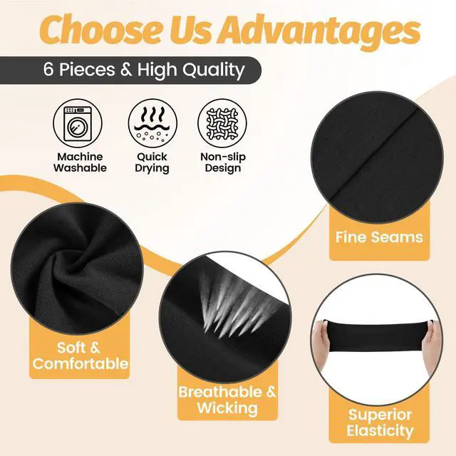 Alt view image 3 of 6 - Headbands for Women Men, Wide Thick Workout Non Slip Sports Hair Bands | Black Elastic Running Sweatbands, 6 Pcs Stretchy Soft Thin Head Band for Fashion, Headband for Washing Face Yoga Daily Use