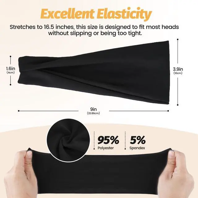 Alt view image 2 of 6 - Headbands for Women Men, Wide Thick Workout Non Slip Sports Hair Bands | Black Elastic Running Sweatbands, 6 Pcs Stretchy Soft Thin Head Band for Fashion, Headband for Washing Face Yoga Daily Use