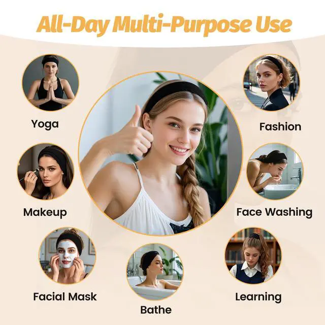 Alt view image 4 of 6 - Headbands for Women Men, Wide Thick Workout Non Slip Sports Hair Bands | Black Elastic Running Sweatbands, 6 Pcs Stretchy Soft Thin Head Band for Fashion, Headband for Washing Face Yoga Daily Use