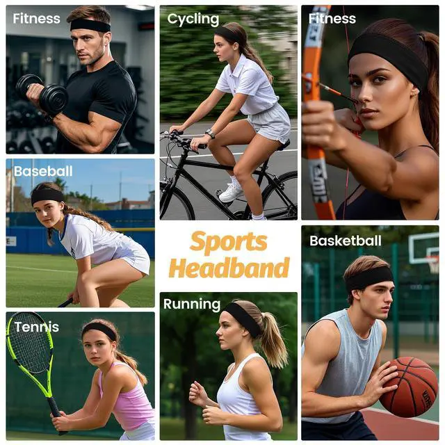 Alt view image 6 of 6 - Headbands for Women Men, Wide Thick Workout Non Slip Sports Hair Bands | Black Elastic Running Sweatbands, 6 Pcs Stretchy Soft Thin Head Band for Fashion, Headband for Washing Face Yoga Daily Use