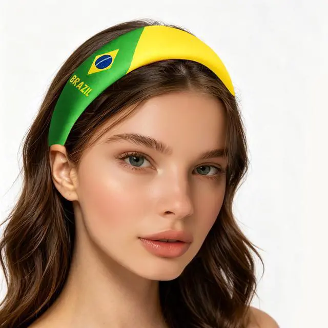 Alt view image 6 of 6 - Brazil Flag Women 4-Piece Hair Accessory Set | Hair Ties Headbands for Women Hair Clips Longtail Bow Scrunchie