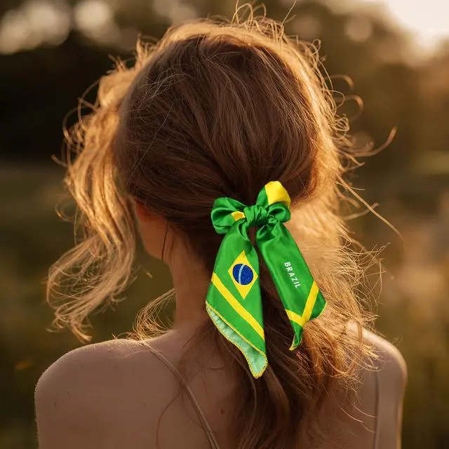 Alt view image 5 of 6 - Brazil Flag Women 4-Piece Hair Accessory Set | Hair Ties Headbands for Women Hair Clips Longtail Bow Scrunchie