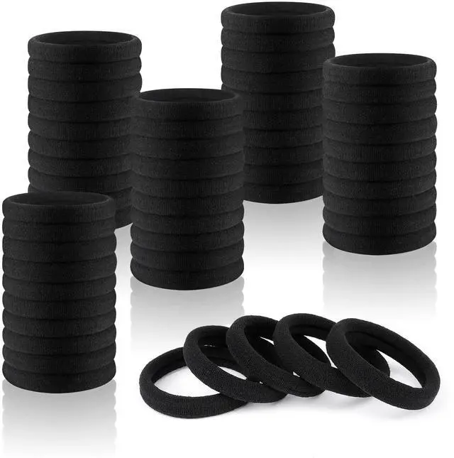 Main image of 180Pcs Black Hair Ties No Damage for Thick Hair, High Stretch Hair Bands, Seamless Cotton Ponytail Holders for Women Girls or Men, Ouchless Elastic Hair Ties for Gym & Daily Use