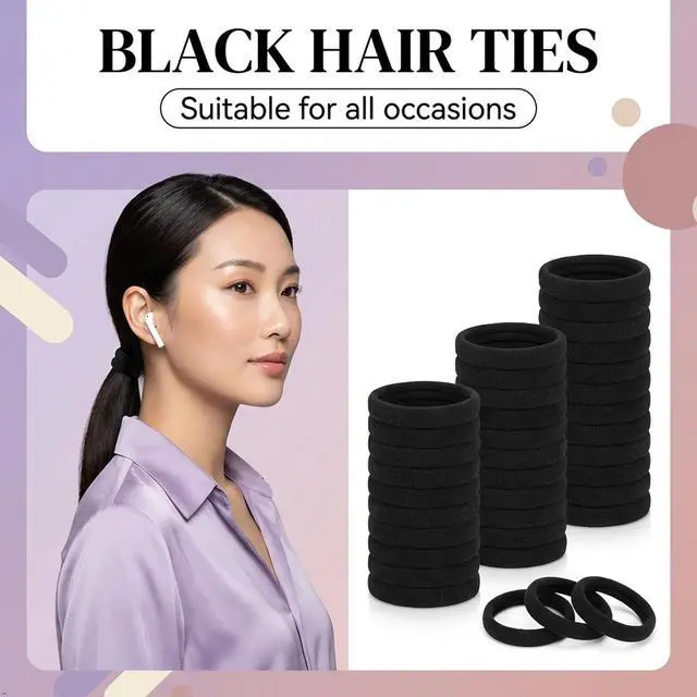 Alt view image 6 of 7 - 180Pcs Black Hair Ties No Damage for Thick Hair, High Stretch Hair Bands, Seamless Cotton Ponytail Holders for Women Girls or Men, Ouchless Elastic Hair Ties for Gym & Daily Use