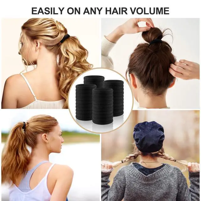 Alt view image 7 of 7 - 180Pcs Black Hair Ties No Damage for Thick Hair, High Stretch Hair Bands, Seamless Cotton Ponytail Holders for Women Girls or Men, Ouchless Elastic Hair Ties for Gym & Daily Use