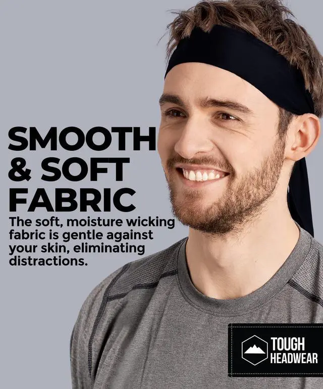 Alt view image 3 of 7 - Tie Headband for Men - Tennis Headband for Women, Sweat Band for Workout, Running, Football, Basketball, Athletics - Midnight Black