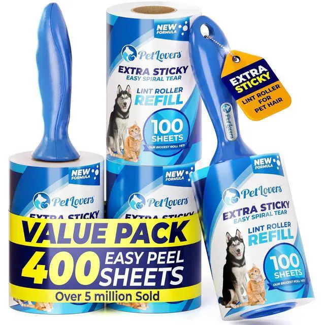 Main image of Extra Sticky Lint Roller Ultimate Value Set 400 Sheets for Pet Hair Removal, Dog and Cat Lint Remover 4 Pack