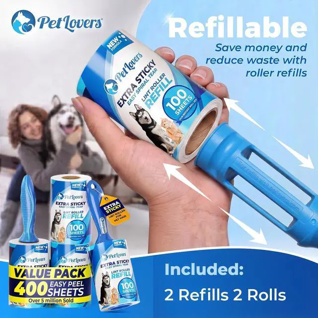 Alt view image 6 of 7 - Extra Sticky Lint Roller Ultimate Value Set 400 Sheets for Pet Hair Removal, Dog and Cat Lint Remover 4 Pack