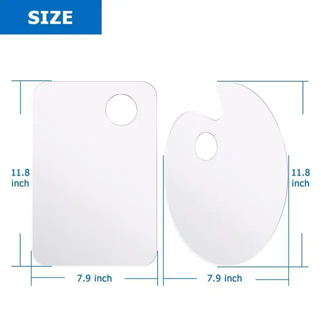 Alt view image 2 of 7 - 2 Pack Acrylic Paint Palette with Thumb Hole, 11.8 x 7.9 Inch | Clear Paint Pallet, Easy Clean Non-Stick Artist Pallet for Oil Watercolor Craft DIY Art Painting Palette