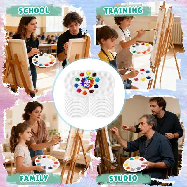 Alt view image 7 of 7 - 30PCS Paint Tray Palettes, Plastic Paint Pallets for Kids, Watercolor Palette Painting Tray for Art Painting
