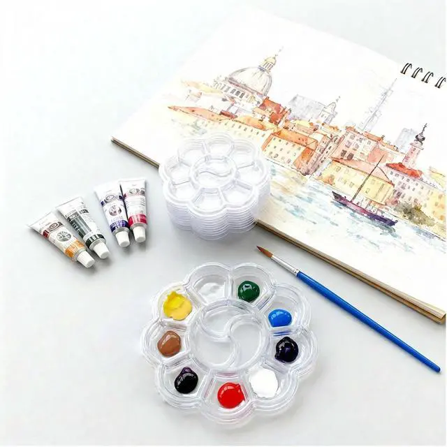 Alt view image 2 of 7 - Paint Tray Palettes, 50 Pack, One Time Use Plastic, Transparent 5.9 Inch | Mini Watercolor Painting Palettes for Students, Kids, Paint Holder, DIY Craft Class, Paintings