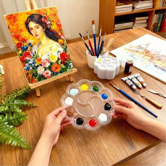 Alt view image 3 of 7 - Paint Tray Palettes, 50 Pack, One Time Use Plastic, Transparent 5.9 Inch | Mini Watercolor Painting Palettes for Students, Kids, Paint Holder, DIY Craft Class, Paintings