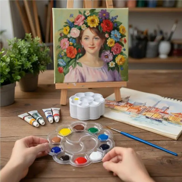 Alt view image 5 of 7 - Paint Tray Palettes, 50 Pack, One Time Use Plastic, Transparent 5.9 Inch | Mini Watercolor Painting Palettes for Students, Kids, Paint Holder, DIY Craft Class, Paintings