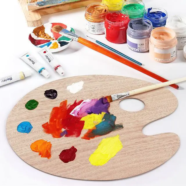 Alt view image 5 of 7 - Wooden Paint Palette Paint Tray Palettes for Acrylic, Painting Palette Art Pallet for Painting, Thumb Holder Trays for Artist, 1 PCS