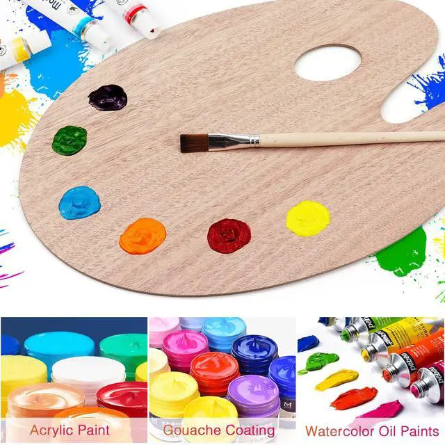 Alt view image 4 of 7 - Wooden Paint Palette Paint Tray Palettes for Acrylic, Painting Palette Art Pallet for Painting, Thumb Holder Trays for Artist, 1 PCS