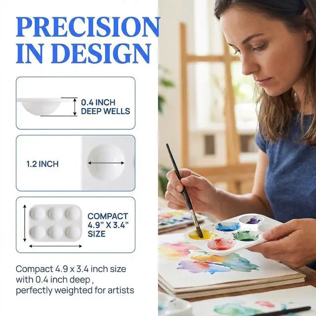 Alt view image 2 of 7 - 100 Pack White Art Paint Tray Palette, Rectangular Plastic Paint Tray for Kids, Adult, Student Watercolor Craft DIY Art Painting, 6 Wells, Easy to Clean