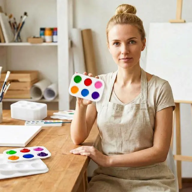 Alt view image 5 of 7 - 100 Pack White Art Paint Tray Palette, Rectangular Plastic Paint Tray for Kids, Adult, Student Watercolor Craft DIY Art Painting, 6 Wells, Easy to Clean