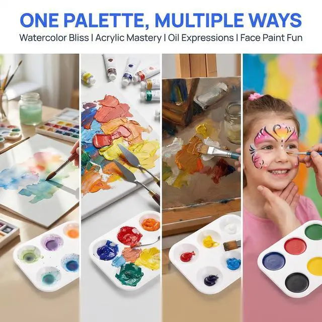 Alt view image 6 of 7 - 100 Pack White Art Paint Tray Palette, Rectangular Plastic Paint Tray for Kids, Adult, Student Watercolor Craft DIY Art Painting, 6 Wells, Easy to Clean
