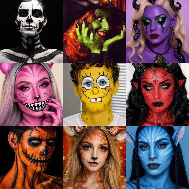 Alt view image 5 of 7 - Athena Basic Face Body Paint Oil Palette, 12 Color Large Black White Professional Face Painting Makeup Kit, Facepaint Pallet for Halloween SFX Party Art Stage Costume Cosplay Clown Goth Make Up