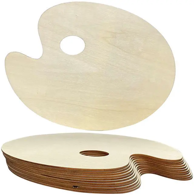 Main image of 12 Pack Unfinished Wood Palette 12 x 9 inch Wooden Oval Painting Palette for Crafts