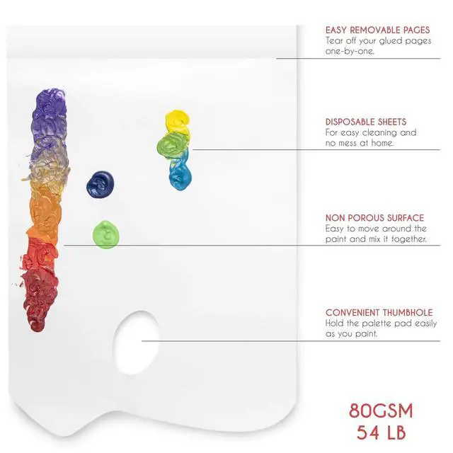 Alt view image 3 of 7 - - Paper Palette Pad - 50 Removable and Disposable Sheets for Painters - 80gsm, 24lb - Paint Mixing Palette for All Paints (Oil, Acrylic, Watercolor,...)