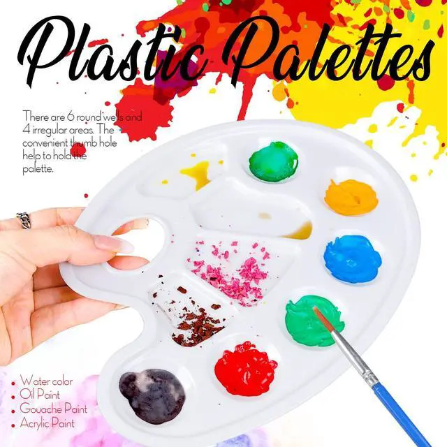 Alt view image 3 of 7 - 20 PCS Oval Paint Tray Palettes, Plastic Paint Tray Palette, Paint Palette Paint Pallets with Thumb Hole, Paint Holder Tray for Kids, Paint Trays for Kids, Paint Trays for Acrylic Paint