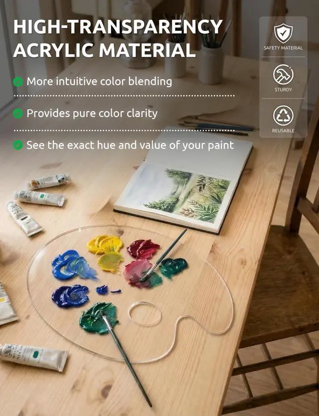 Alt view image 3 of 7 - Clear Acrylic Paint Palette, 2-Pack Oval Paint Trays, 15.7 x 11.8 in | Big Size Palette, Non-stick Surface, Suitable for Acrylic, Oil & Watercolor